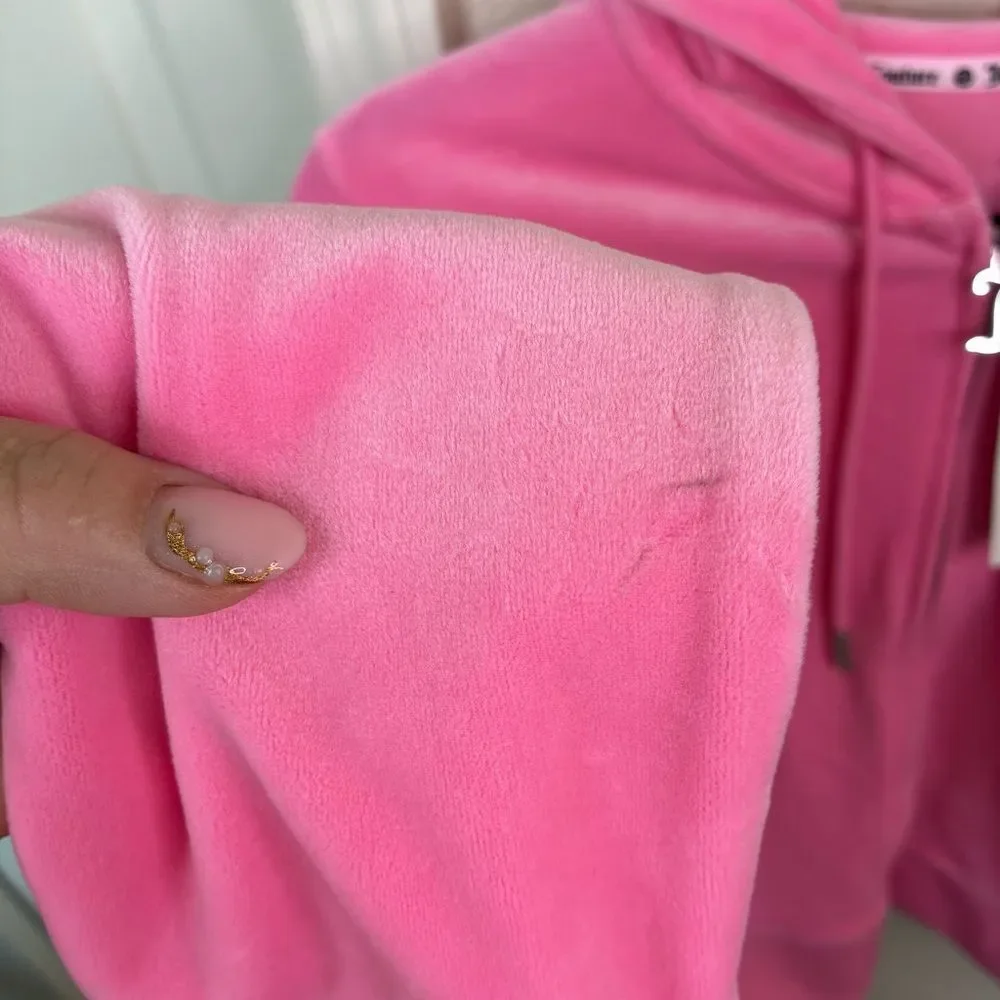 Juicy Couture OG BIG BLING VELOUR HOODIE Women’s Pink Long Sleeve Sweater New XL